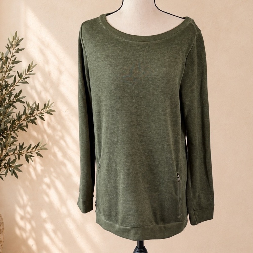 Cyrus Womens Olive Green Side Zip Sweatshirt Size M French Terry Pullover
